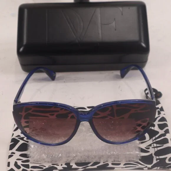 Diane Von Furstenberg Cobalt Blue Lucite Sunglasses w Box Bag Designer Resort